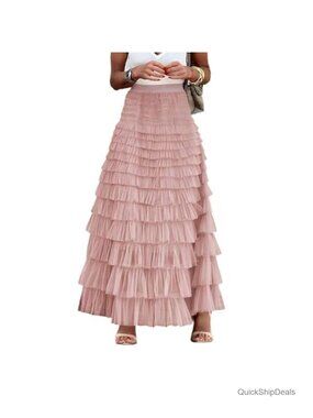 100% Polyester Tulle Maxi Skirt High Waisted A-Line Layered Fairy Skirt